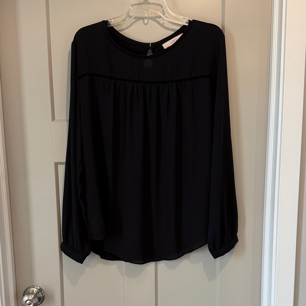 LOFT Black Long Sleeve Blouse Size XL